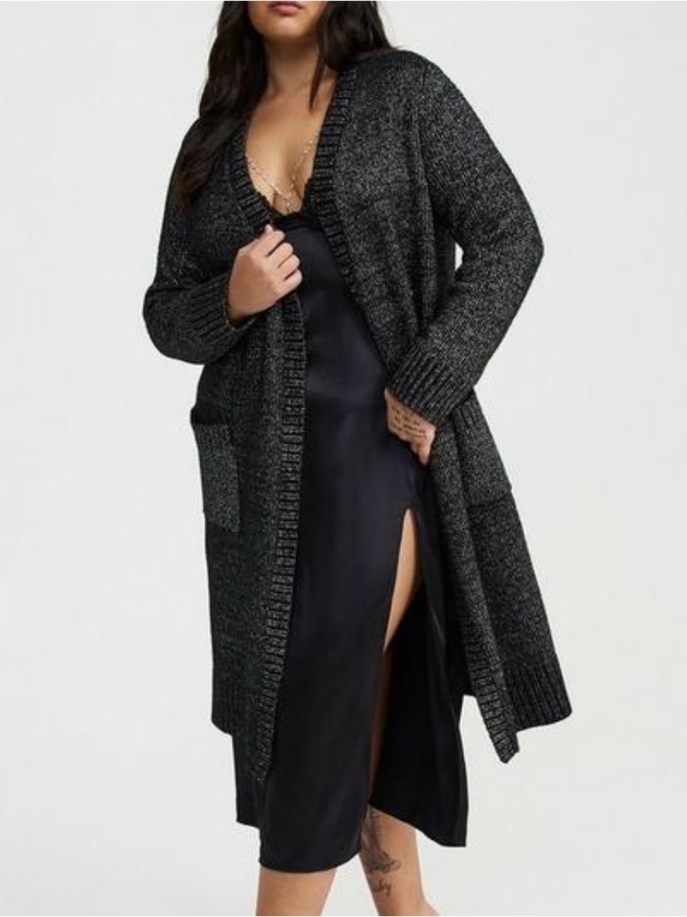 NWT Size 2 Torrid Long Open-Front Metallic Knit Sweater